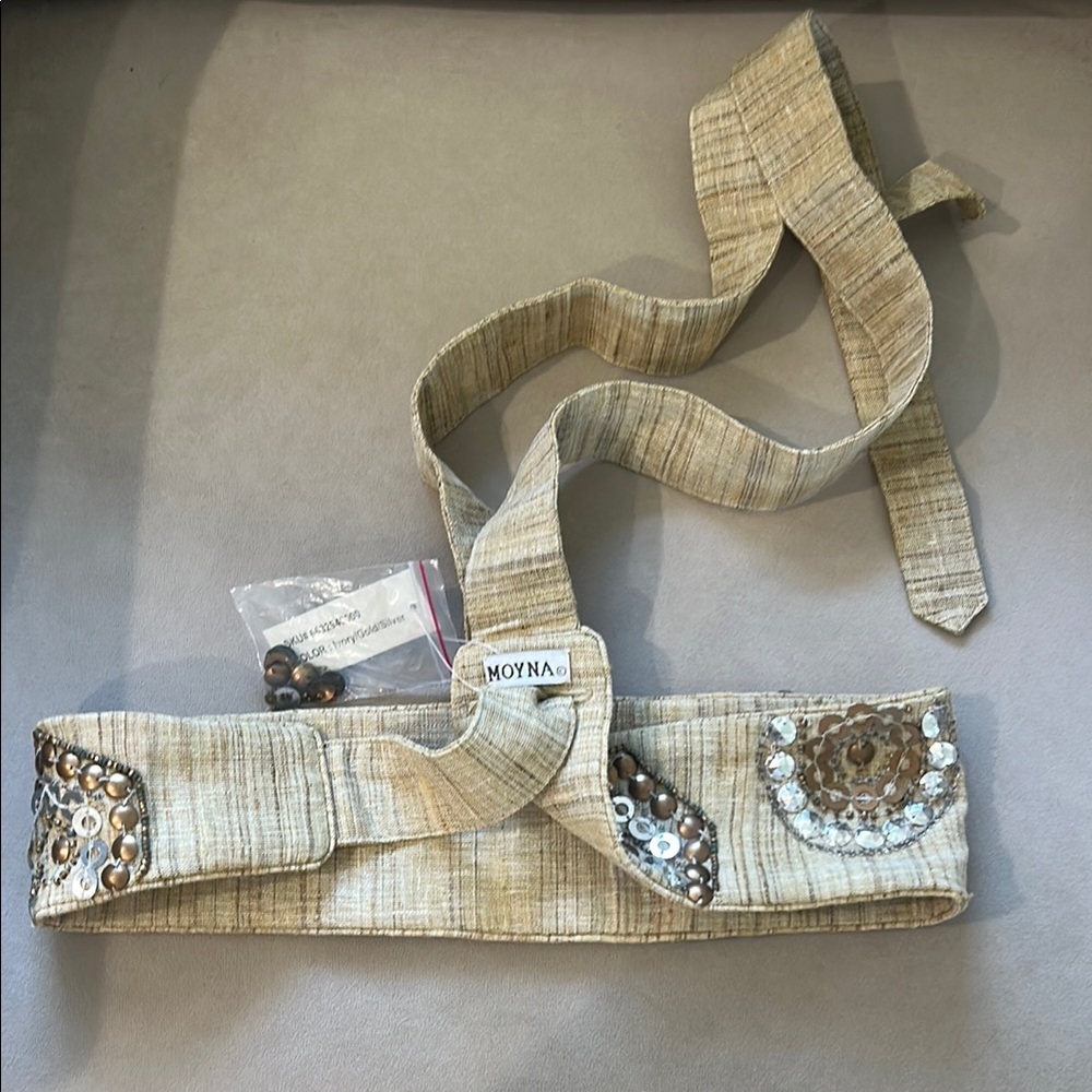 Beaded Tan Belt with Sequin Accents - Picture 4 of 7